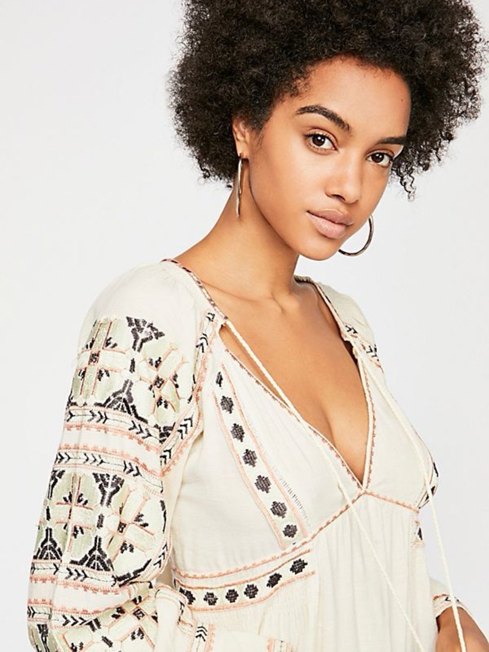 Free People All My Life Embroidered Boho Dress V-Neck Long Sleeve Cream size S - Picture 11 of 16
